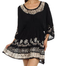 Sakkas Ketana Women's Embroidered Batik Gauzy Cotton Tunic Blouse#color_Navy / Grey