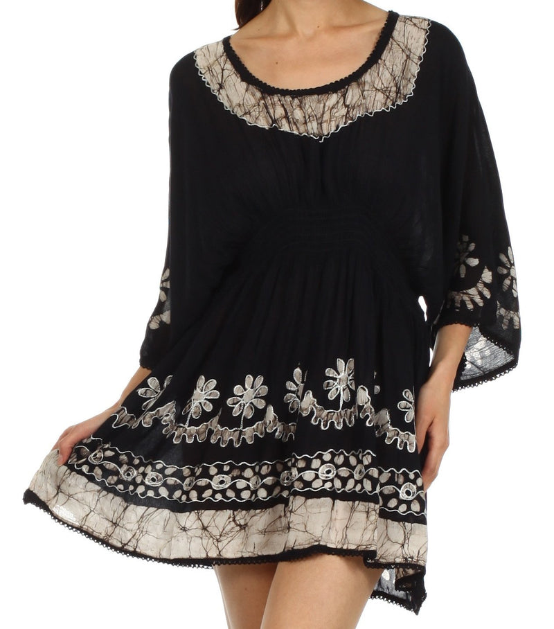 Sakkas Ketana Women's Embroidered Batik Gauzy Cotton Tunic Blouse