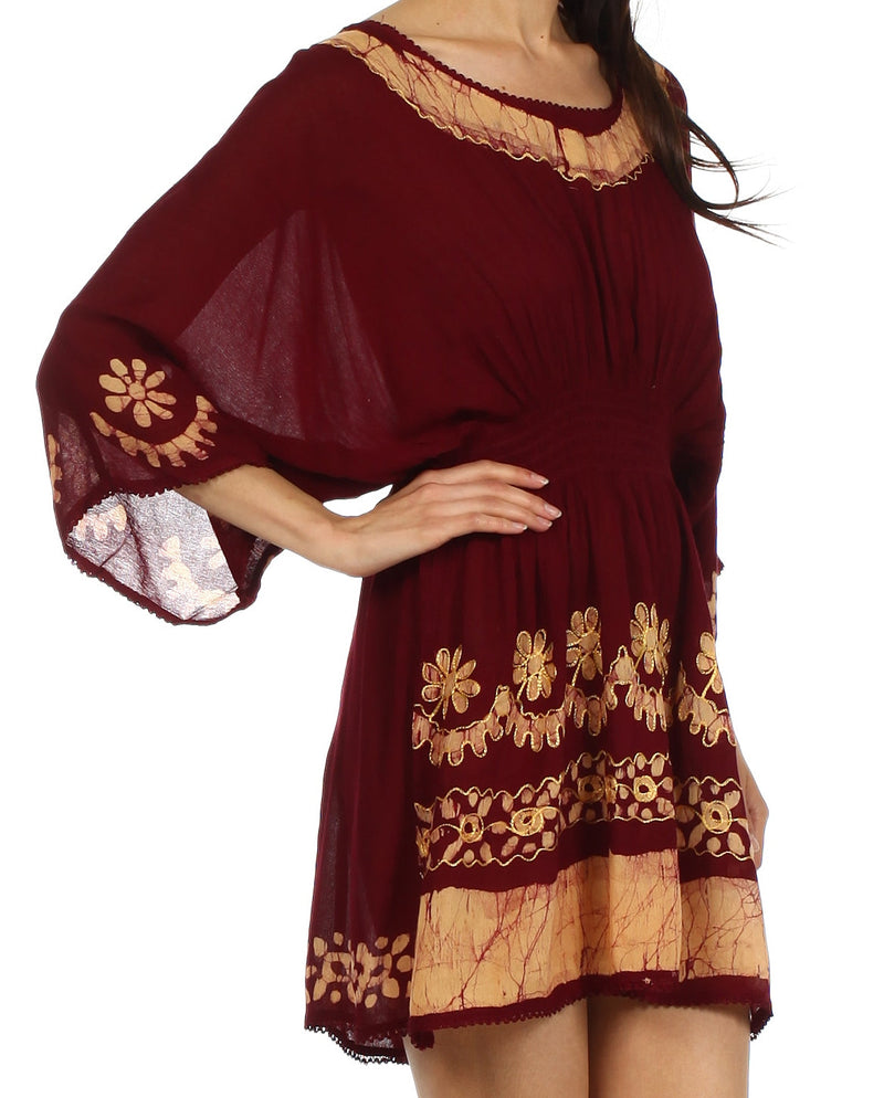 Sakkas Ketana Women's Embroidered Batik Gauzy Cotton Tunic Blouse