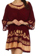 Sakkas Ketana Women's Embroidered Batik Gauzy Cotton Tunic Blouse#color_Chocolate / Gold