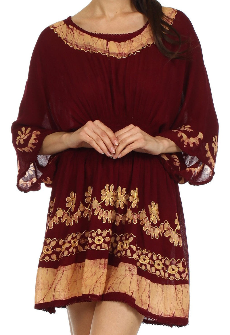 Sakkas Ketana Women's Embroidered Batik Gauzy Cotton Tunic Blouse