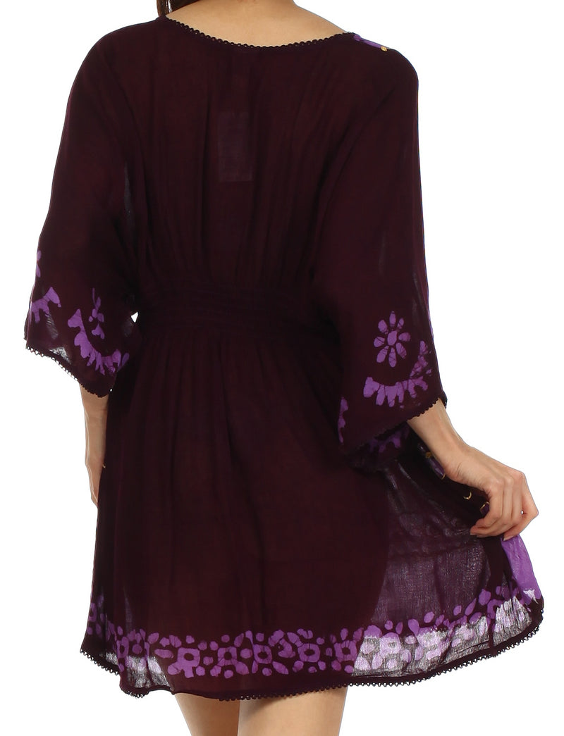Sakkas Ketana Women's Embroidered Batik Gauzy Cotton Tunic Blouse