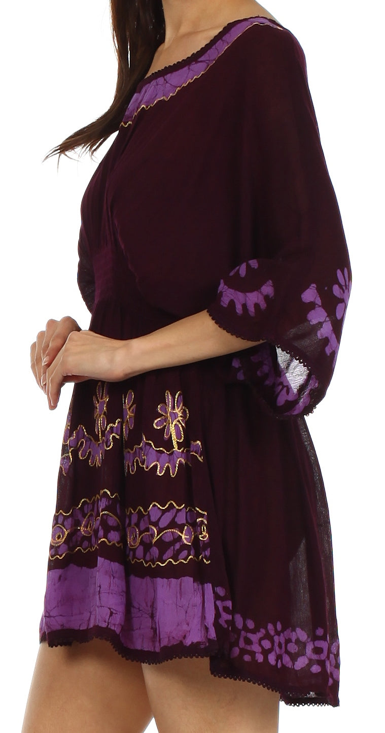 Sakkas Ketana Women's Embroidered Batik Gauzy Cotton Tunic Blouse