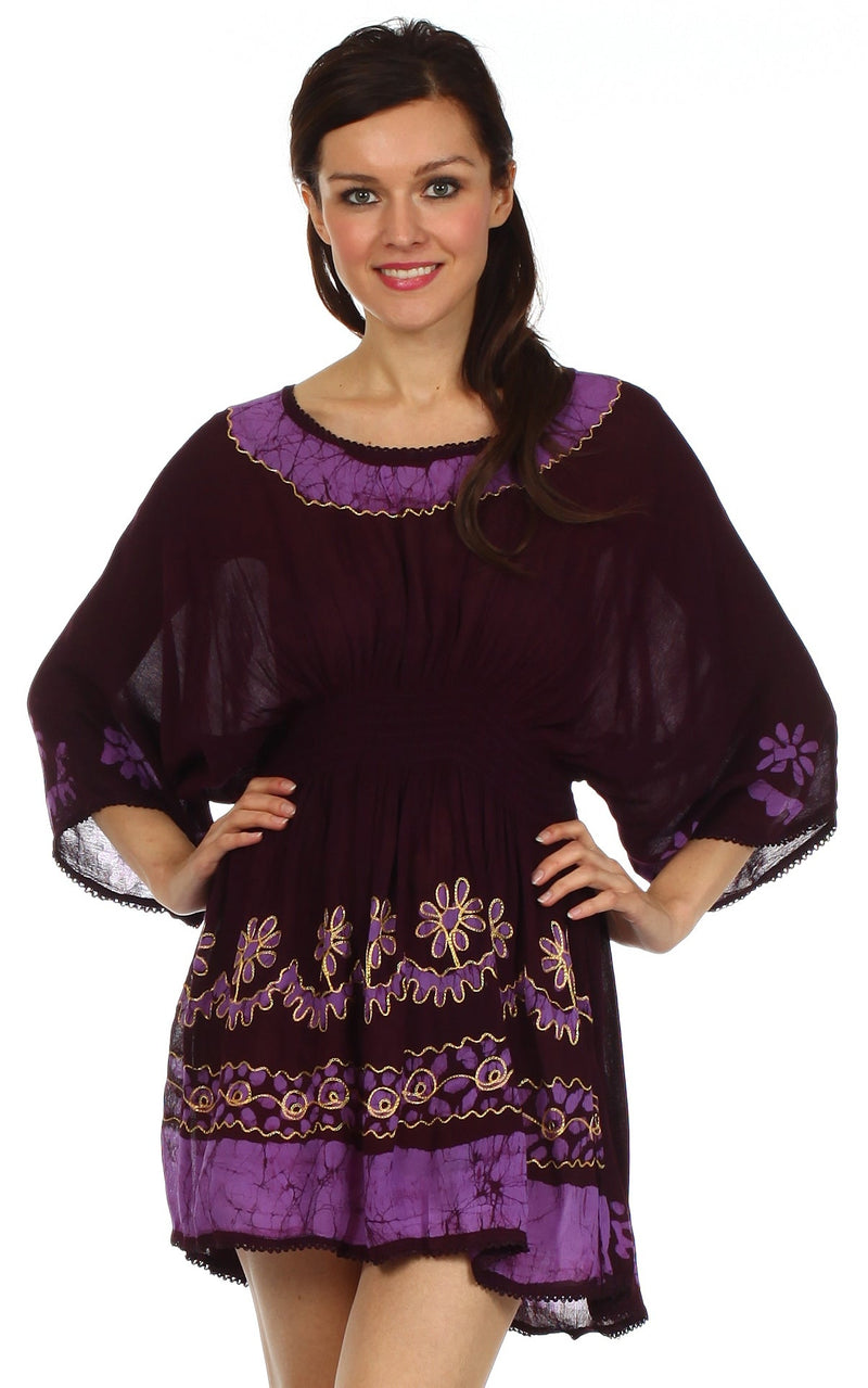 Sakkas Ketana Women's Embroidered Batik Gauzy Cotton Tunic Blouse