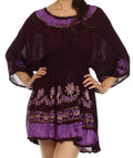 Sakkas Ketana Women's Embroidered Batik Gauzy Cotton Tunic Blouse#color_Eggplant/Purple