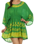 Sakkas Ketana Women's Embroidered Batik Gauzy Cotton Tunic Blouse#color_IndiaGreen