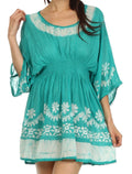 Sakkas Ketana Women's Embroidered Batik Gauzy Cotton Tunic Blouse#color_Mint / White