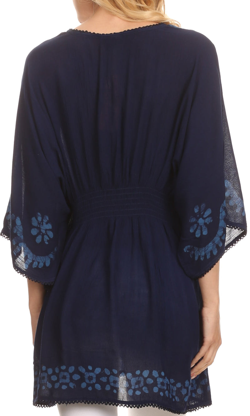 Sakkas Ketana Women's Embroidered Batik Gauzy Cotton Tunic Blouse
