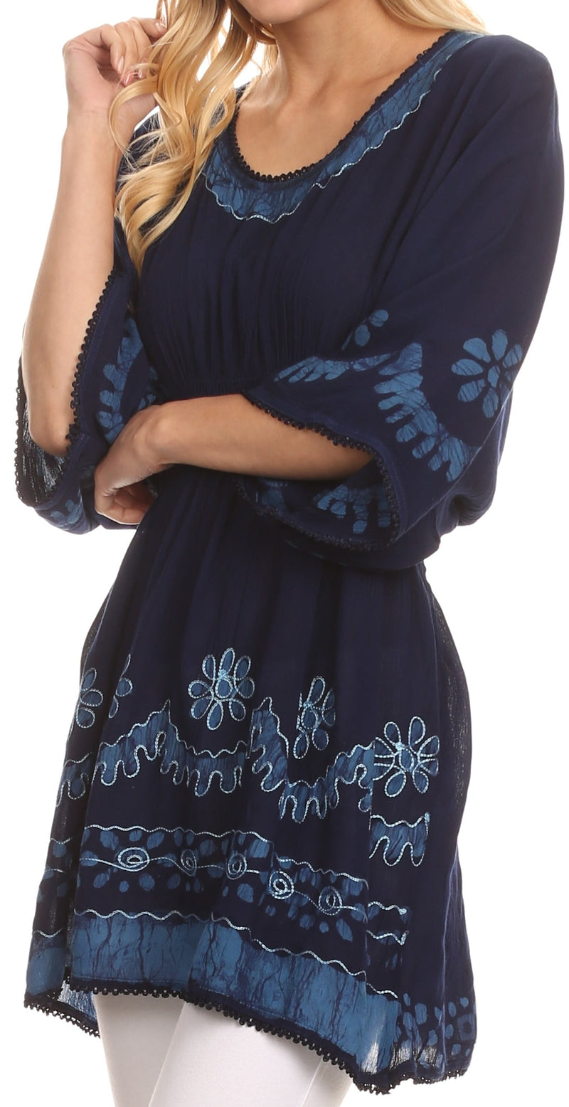 Sakkas Ketana Women's Embroidered Batik Gauzy Cotton Tunic Blouse