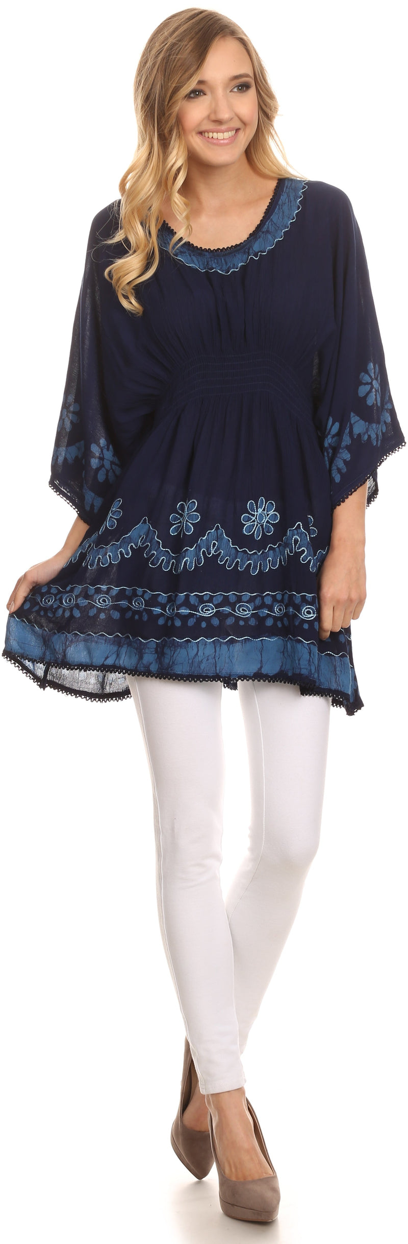 Sakkas Ketana Women's Embroidered Batik Gauzy Cotton Tunic Blouse
