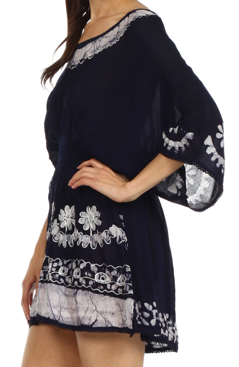 Sakkas Ketana Women's Embroidered Batik Gauzy Cotton Tunic Blouse