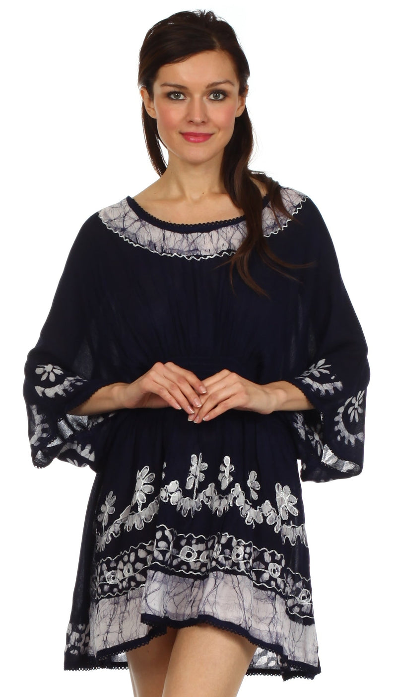 Sakkas Ketana Women's Embroidered Batik Gauzy Cotton Tunic Blouse