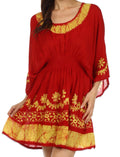Sakkas Ketana Women's Embroidered Batik Gauzy Cotton Tunic Blouse#color_Red/Gold