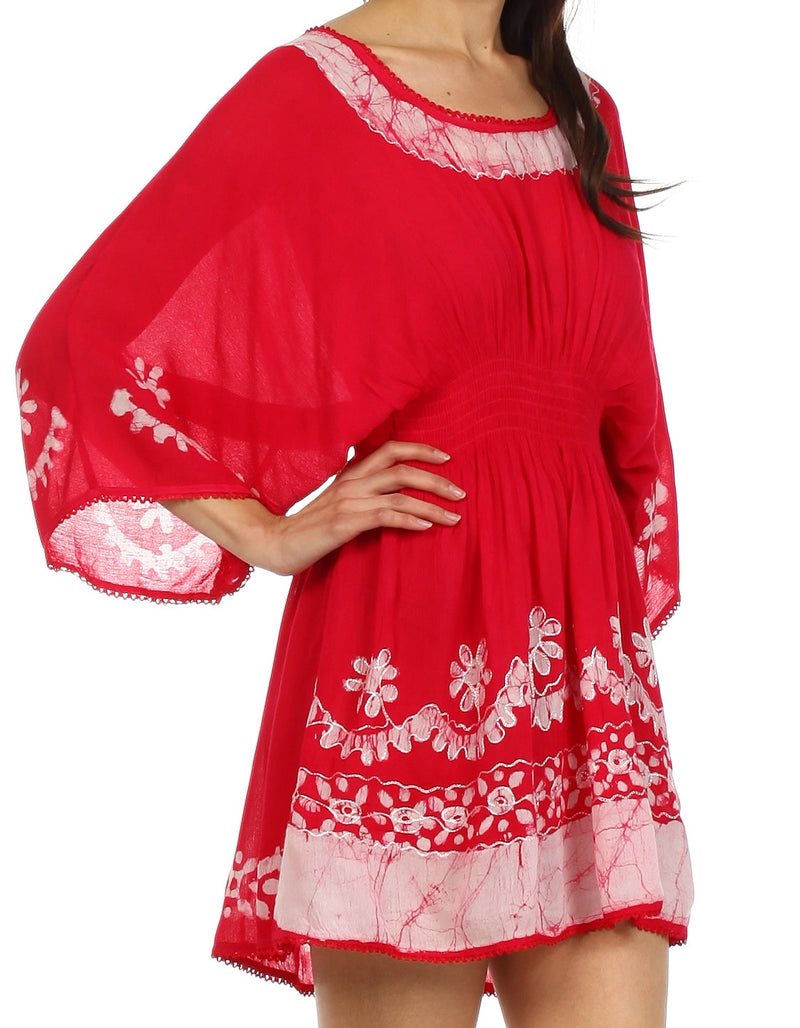 Sakkas Ketana Women's Embroidered Batik Gauzy Cotton Tunic Blouse