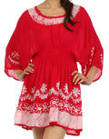 Sakkas Ketana Women's Embroidered Batik Gauzy Cotton Tunic Blouse#color_Red/White