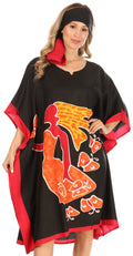 Sakkas Trina Women's Casual Loose Beach Poncho Caftan Dress Cover-up Many Print#color_1006-Black