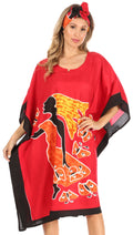 Sakkas Trina Women's Casual Loose Beach Poncho Caftan Dress Cover-up Many Print#color_1006-Red