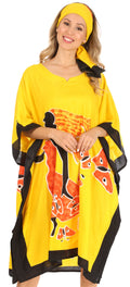 Sakkas Trina Women's Casual Loose Beach Poncho Caftan Dress Cover-up Many Print#color_1006-Yellow