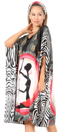 Sakkas Trina Women's Casual Loose Beach Poncho Caftan Dress Cover-up Many Print#color_KAF1009-Black