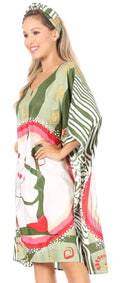 Sakkas Trina Women's Casual Loose Beach Poncho Caftan Dress Cover-up Many Print#color_KAF1009-Green