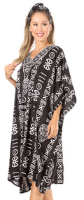 Sakkas Trina Women's Casual Loose Beach Poncho Caftan Dress Cover-up Many Print#color_KAF1016-BlackWhite