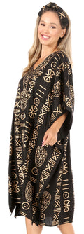 Sakkas Trina Women's Casual Loose Beach Poncho Caftan Dress Cover-up Many Print#color_KAF1016BlackGold