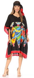 Sakkas Trina Women's Casual Loose Beach Poncho Caftan Dress Cover-up Many Print#color_KAF1022-Black