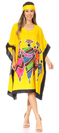 Sakkas Trina Women's Casual Loose Beach Poncho Caftan Dress Cover-up Many Print#color_KAF1022-Yellow