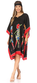 Sakkas Trina Women's Casual Loose Beach Poncho Caftan Dress Cover-up Many Print#color_KAF1024-Black