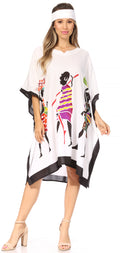 Sakkas Trina Women's Casual Loose Beach Poncho Caftan Dress Cover-up Many Print#color_KAF1024-White