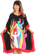Sakkas Trina Women's Casual Loose Beach Poncho Caftan Dress Cover-up Many Print#color_Black