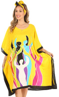 Sakkas Trina Women's Casual Loose Beach Poncho Caftan Dress Cover-up Many Print#color_Yellow