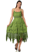 Sakkas Stonewashed Empire Waist Simple Floral Striped Crepe Handkerchief Hem Dress#color_Green