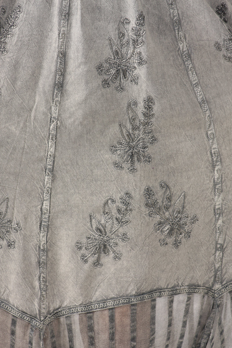Sakkas Stonewashed Empire Waist Simple Floral Striped Crepe Handkerchief Hem Dress