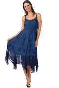 Sakkas Stonewashed Empire Waist Simple Floral Striped Crepe Handkerchief Hem Dress#color_Navy