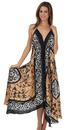Sakkas Silky V-Neck Halter Handkerchief Hem Maxi Dress