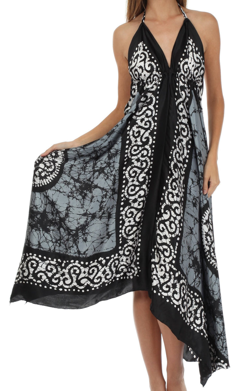Sakkas Silky V-Neck Halter Handkerchief Hem Maxi Dress