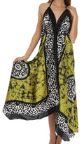 Sakkas Silky V-Neck Halter Handkerchief Hem Maxi Dress#color_Olive
