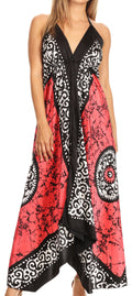 Sakkas Silky V-Neck Halter Handkerchief Hem Maxi Dress#color_Pink