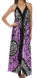 Sakkas Silky V-Neck Halter Handkerchief Hem Maxi Dress#color_Purple