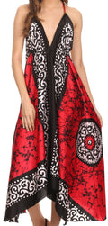 Sakkas Silky V-Neck Halter Handkerchief Hem Maxi Dress#color_Red