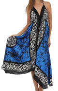 Sakkas Silky V-Neck Halter Handkerchief Hem Maxi Dress#color_Royal Blue