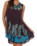 Sakkas Batik Paisley Caftan Tank Dress / Cover Up#color_Black/Blue