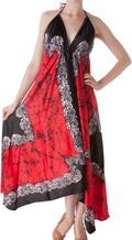 Sakkas Veins Print Satin V-Neck Halter Handkerchief Hem Dress#color_Red
