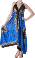 Sakkas Veins Print Satin V-Neck Halter Handkerchief Hem Dress#color_RoyalBlue