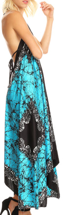 Sakkas Veins Print Satin V-Neck Halter Handkerchief Hem Dress