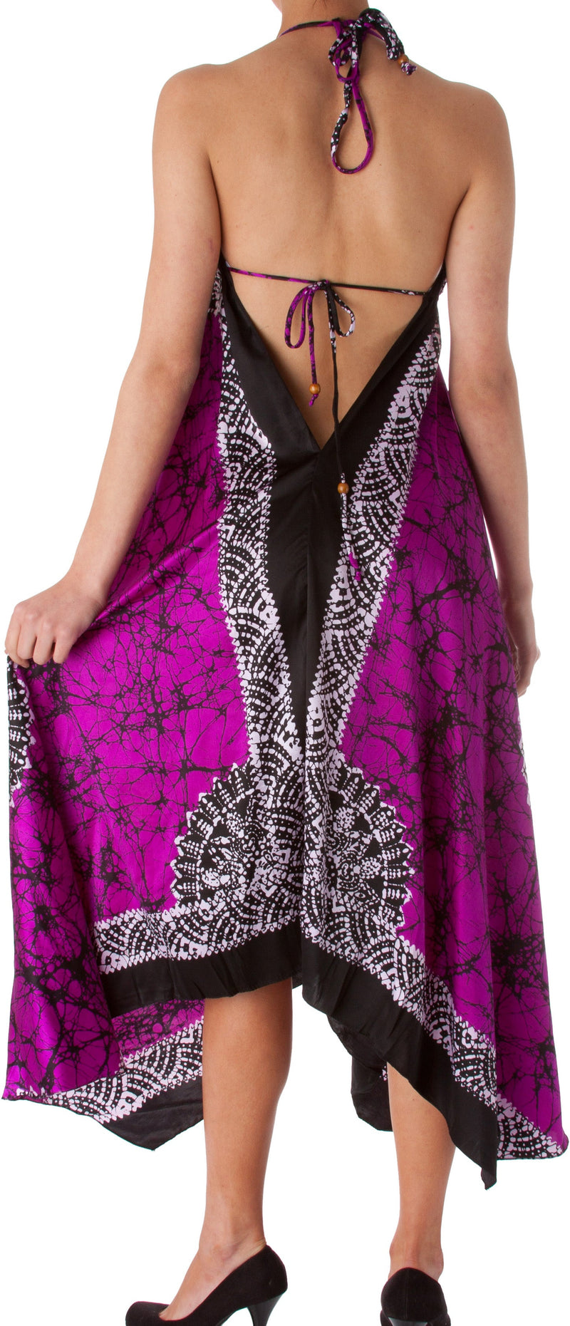 Sakkas Veins Print Satin V-Neck Halter Handkerchief Hem Dress Sakkas Veins Print Satin V-Neck Halter Handkerchief Hem Dress