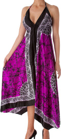 Sakkas Veins Print Satin V-Neck Halter Handkerchief Hem Dress#color_Violet