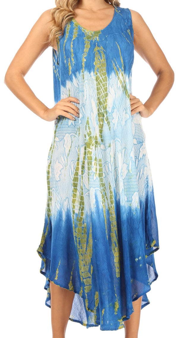 Sakkas Ombre Floral Tie Dye Tank Sheath Caftan Rayon Dress#color_Blue/Cream