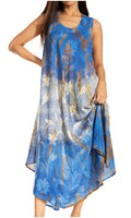 Sakkas Ombre Floral Tie Dye Tank Sheath Caftan Rayon Dress#color_Blue/Mustard